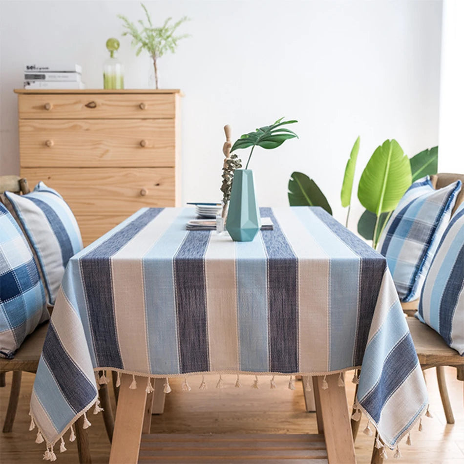 Three-dimensional Jacquard Checkered Round Tablecloth,Cotton Linen Tassels Dust-Proof Table Cover,For Dinner Party Wedding Decor