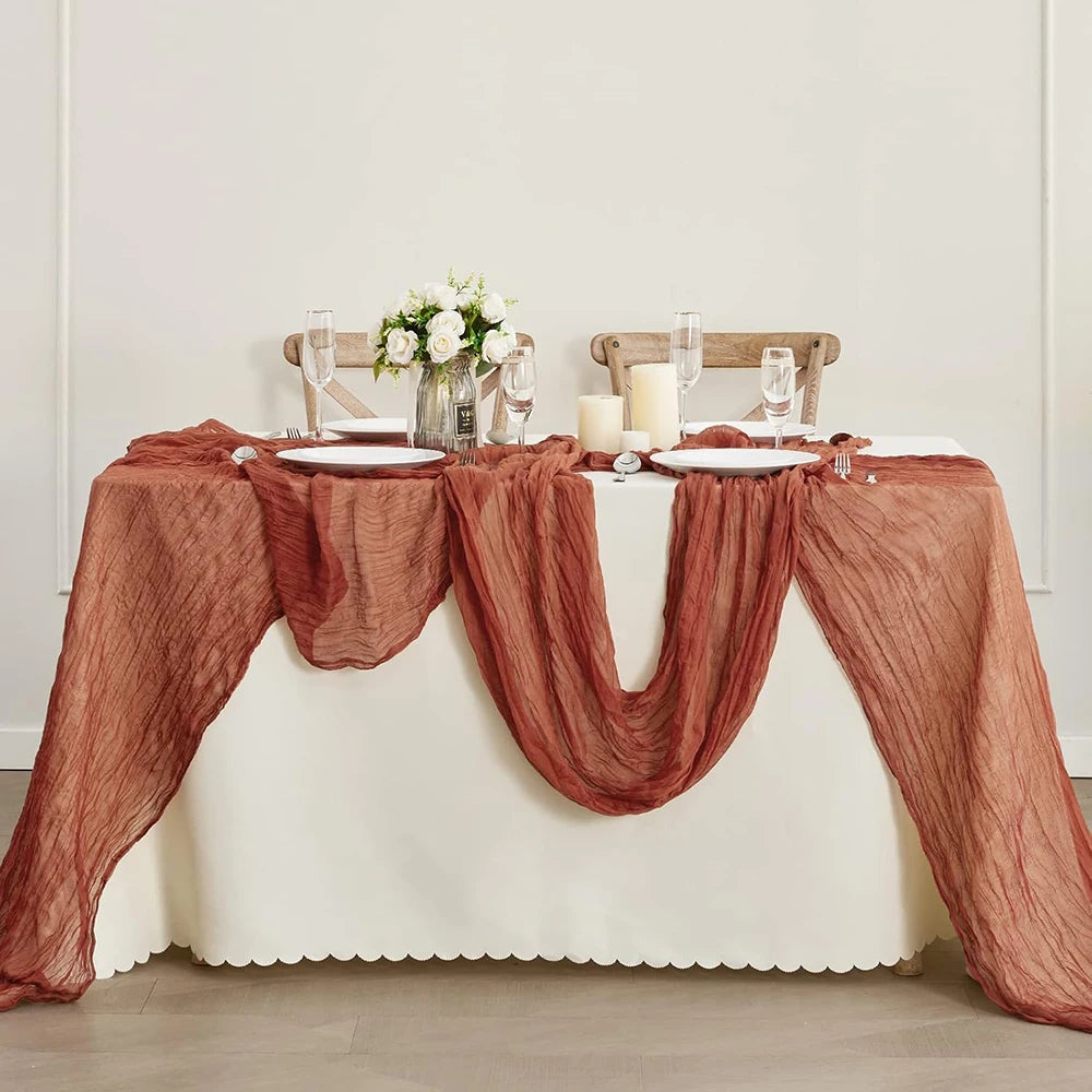 Burgundy Table Runner Cheesecloth Gauze Rustic Boho Cheese Cloth Table Runner Wedding Bridal Shower Birthday Party Decorations