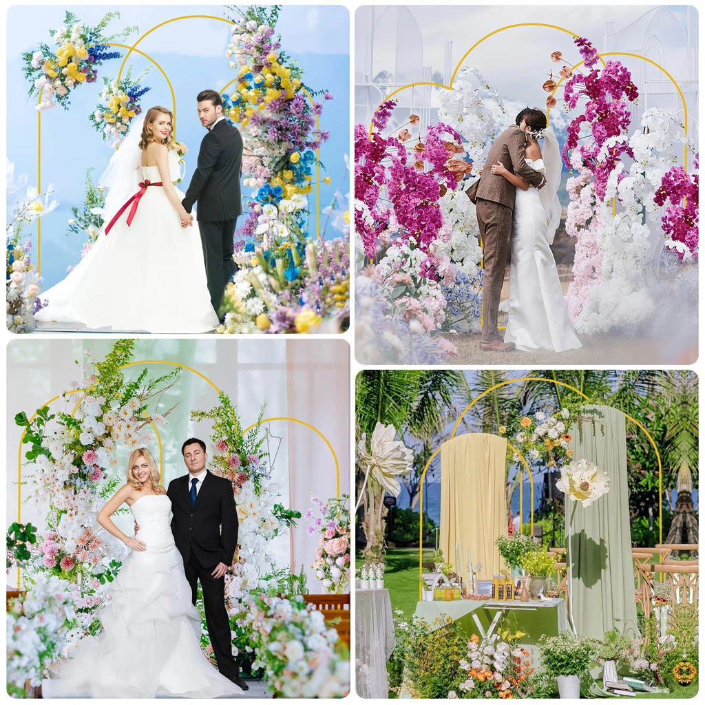 3PCS Set Wedding Arch Stand Golden Metal Wedding Arch Iron Frame, Durable Steel Alloy, Easy to Assemble - Indoor/Outdoor Decorative Stand for Weddings, Birthdays, Proposals