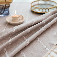 Nappe Ronde Jacquard Carreaux & Franges — Coton Lin Table Mariage