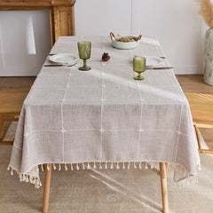 Nappe Jacquard Carreaux & Franges — Coton Lin Mariage Oriental