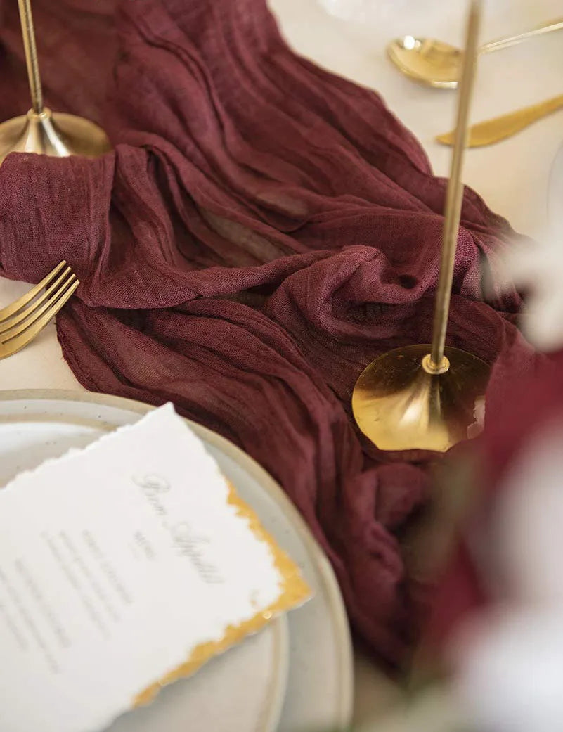 Wrinkle Gauze Table Runner Cheesecloth Semi-Sheer Table Setting Dining Wedding Party Christmas House Banquets Arches Decor