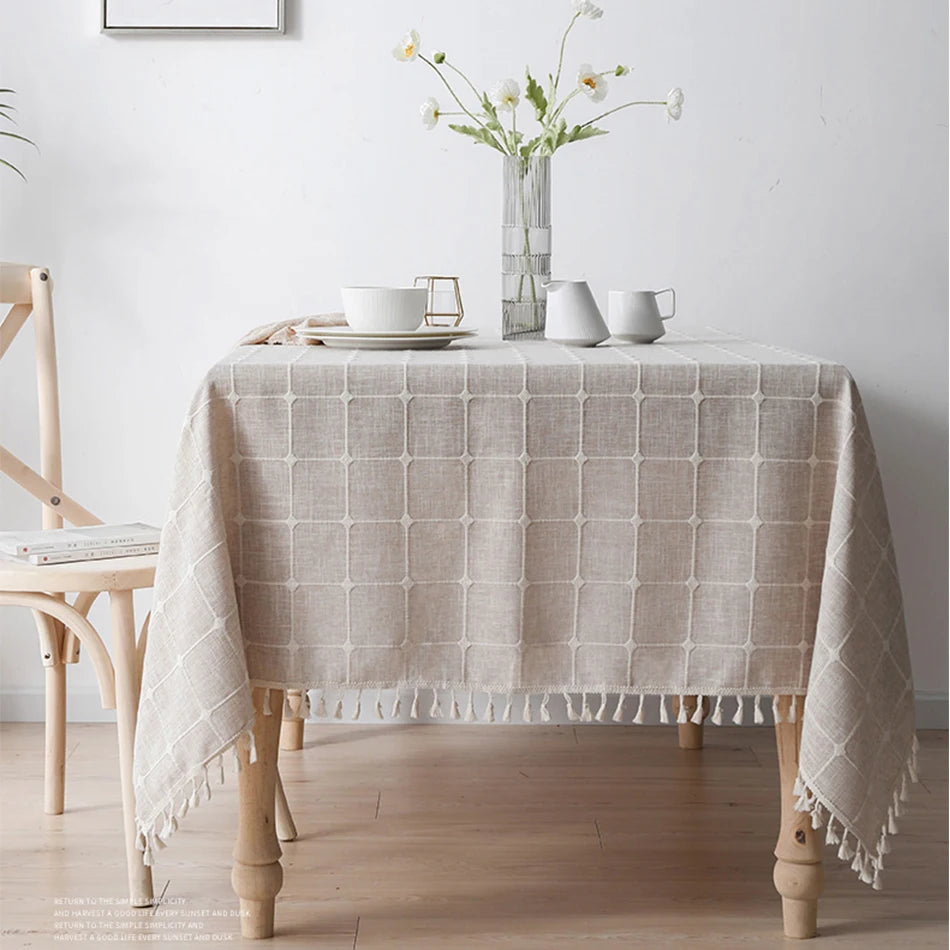 Nappe Jacquard Carreaux & Franges — Coton Lin Mariage Oriental