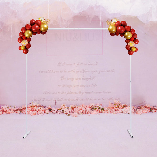 2x2m/6x6.6Ft Wedding Arch Stand, White Metal Square Garden Backdrop Frame, Height Adjustable Party Flower Balloon DIY Decor Rack