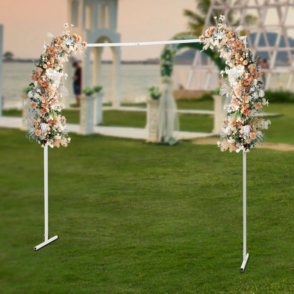 2x2m/6x6.6Ft Wedding Arch Stand, White Metal Square Garden Backdrop Frame, Height Adjustable Party Flower Balloon DIY Decor Rack