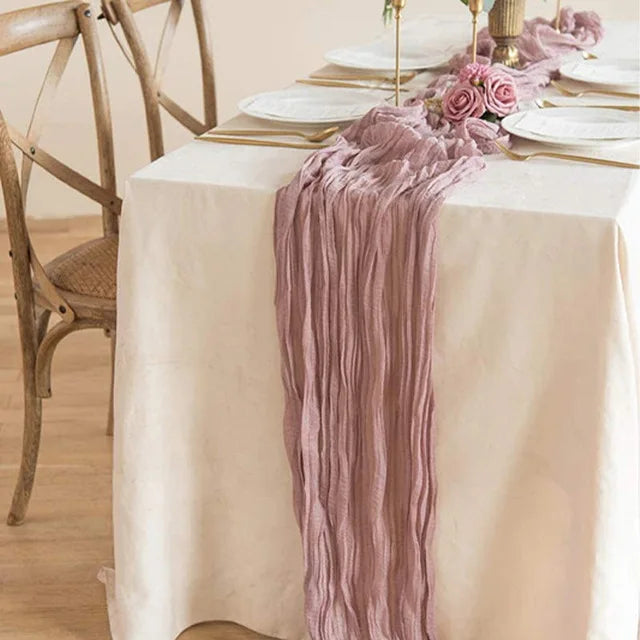 Wrinkle Gauze Table Runner Cheesecloth Semi-Sheer Table Setting Dining Wedding Party Christmas House Banquets Arches Decor