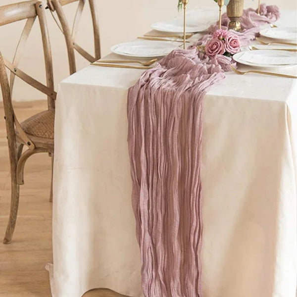 Wrinkle Gauze Table Runner Cheesecloth Semi-Sheer Table Setting Dining Wedding Party Christmas House Banquets Arches Decor