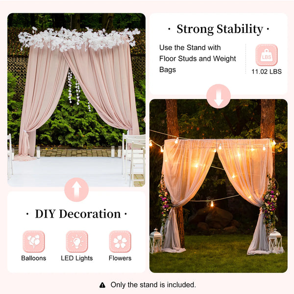 2x2m/6x6.6Ft Wedding Arch Stand, White Metal Square Garden Backdrop Frame, Height Adjustable Party Flower Balloon DIY Decor Rack