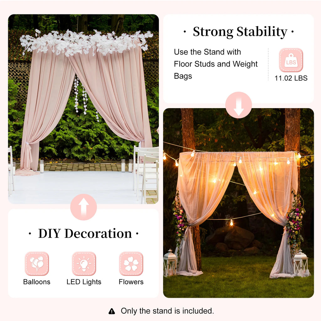 2x2m/6x6.6Ft Wedding Arch Stand, White Metal Square Garden Backdrop Frame, Height Adjustable Party Flower Balloon DIY Decor Rack