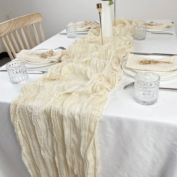 Wrinkle Gauze Table Runner Cheesecloth Semi-Sheer Table Setting Dining Wedding Party Christmas House Banquets Arches Decor