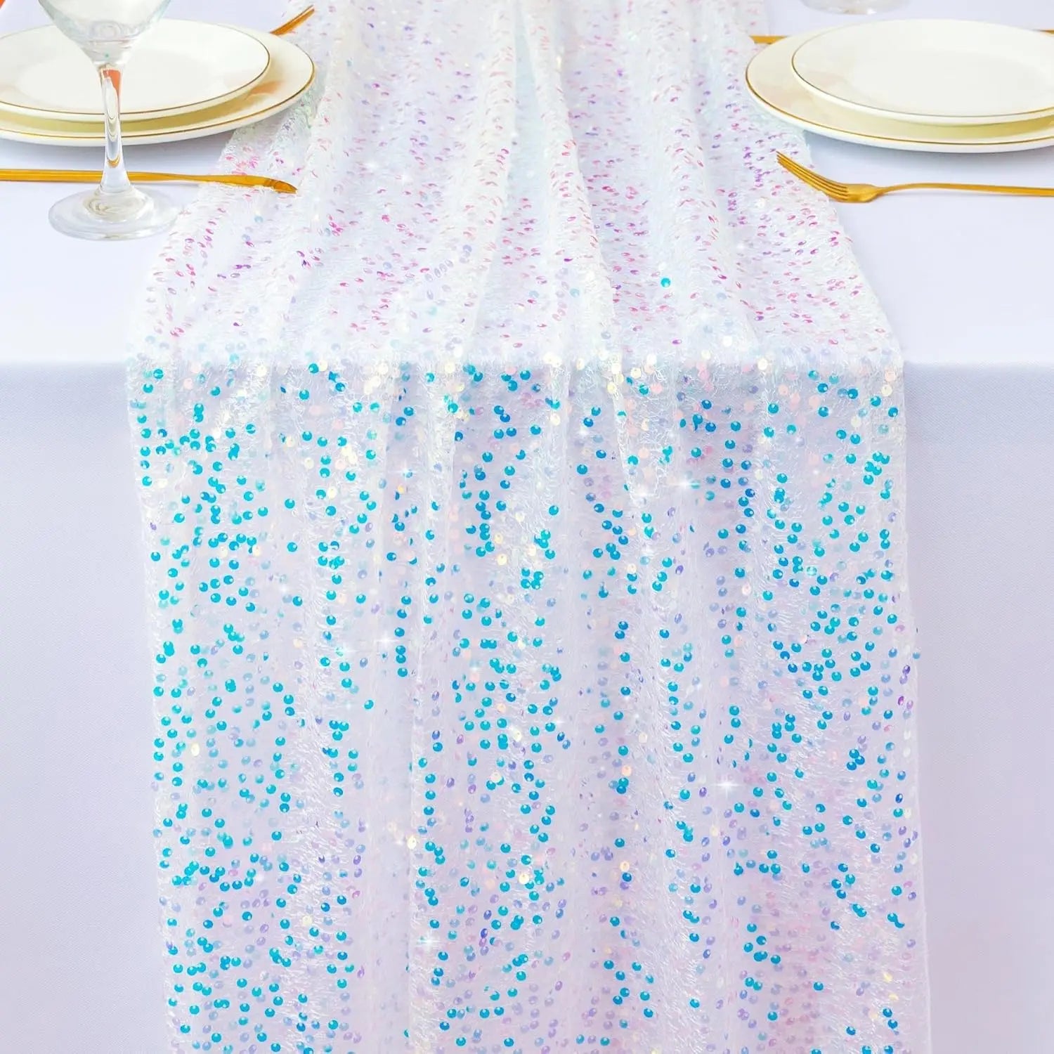 Glitter Iridescent Sequin Table Runner,Soft Wedding Dining Table Decoration For Bridal Baby Shower Girl Birthday Wedding Party