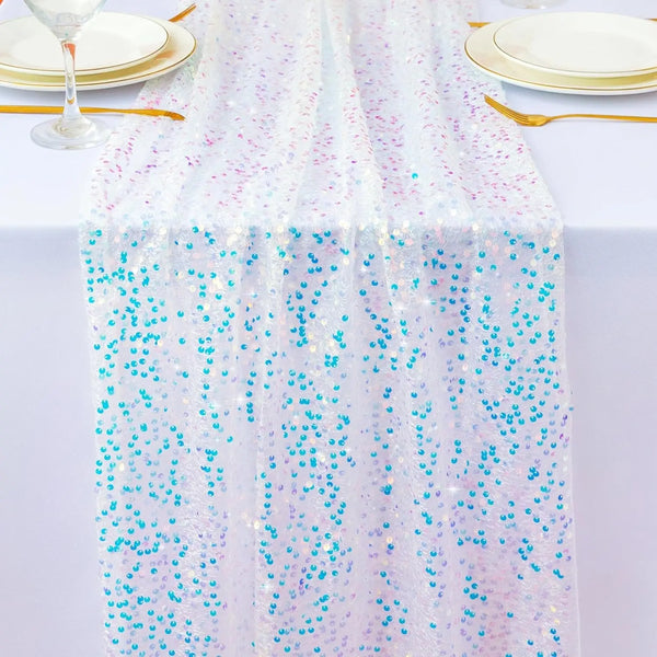 Glitter Iridescent Sequin Table Runner,Soft Wedding Dining Table Decoration For Bridal Baby Shower Girl Birthday Wedding Party