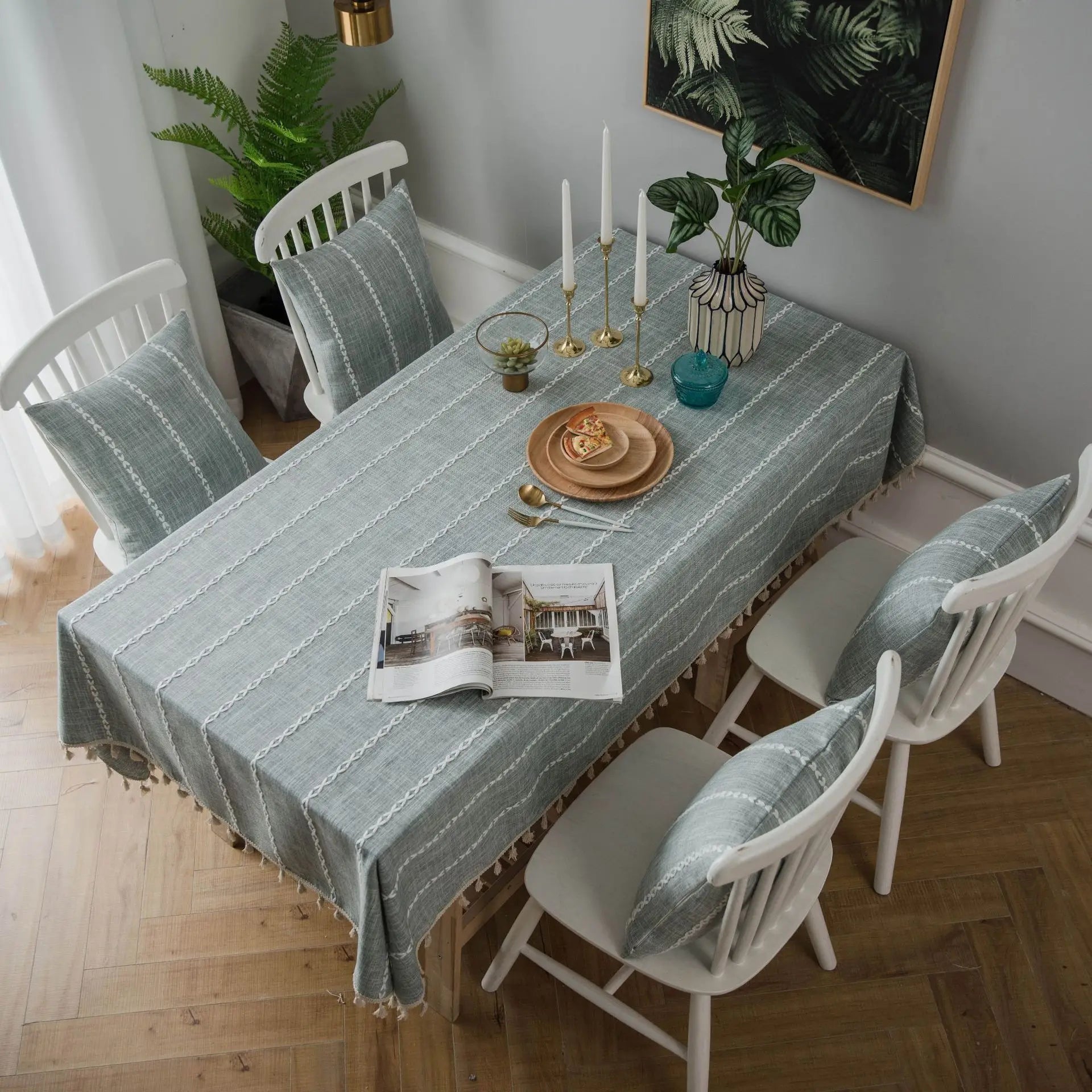 Three-dimensional Jacquard Checkered Tablecloth,Cotton Linen Tassels Dust-Proof Table Cover,For Dinning Party Wedding Decor