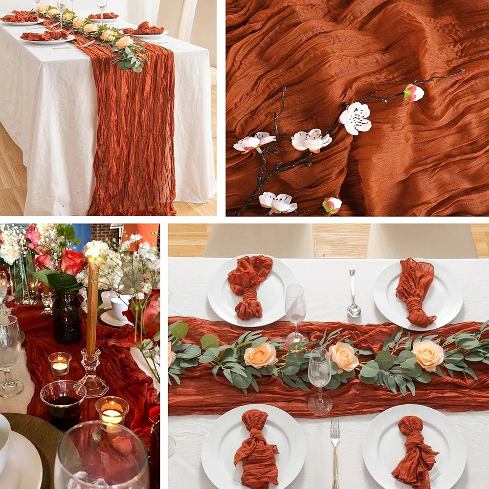 Burgundy Table Runner Cheesecloth Gauze Rustic Boho Cheese Cloth Table Runner Wedding Bridal Shower Birthday Party Decorations