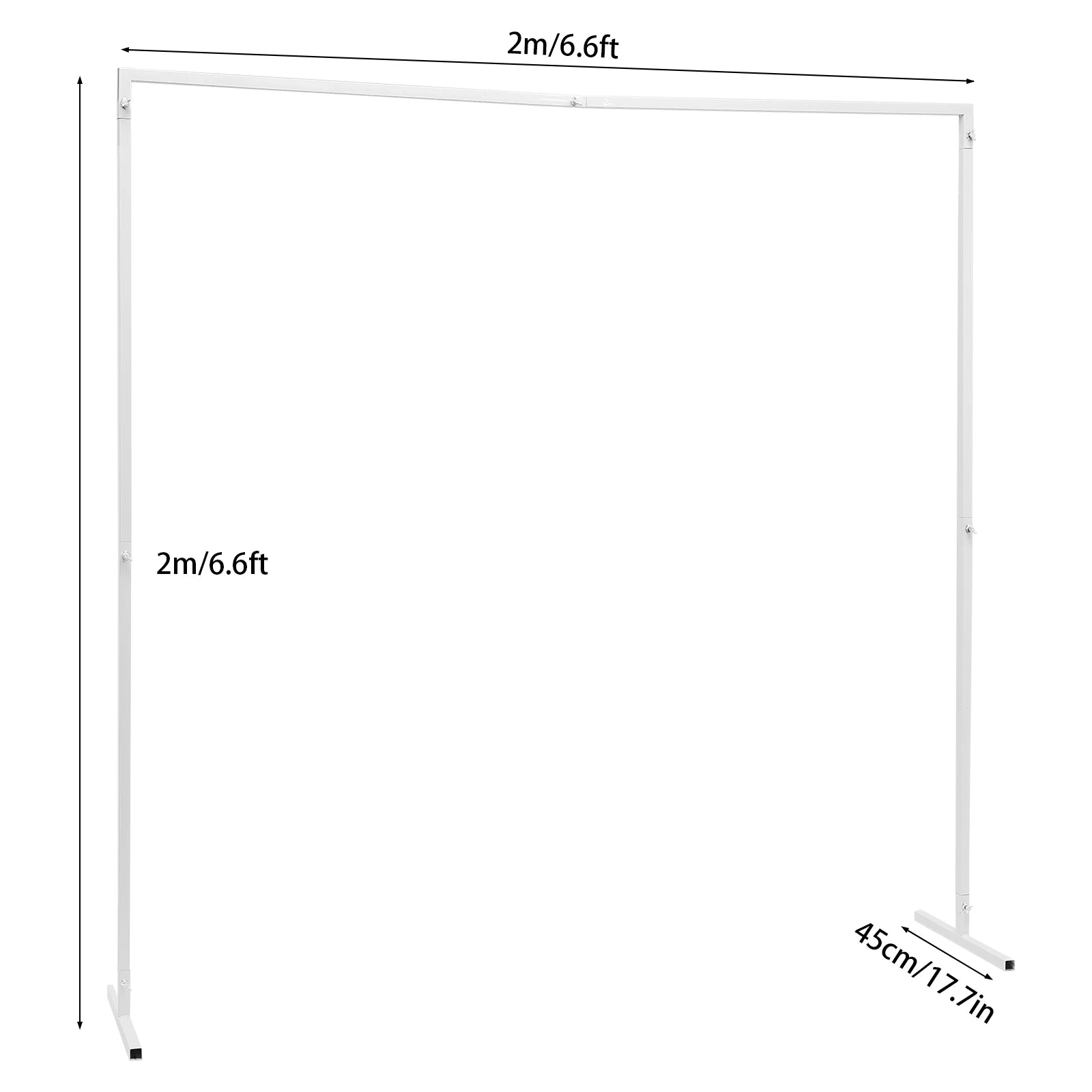 2x2m/6x6.6Ft Wedding Arch Stand, White Metal Square Garden Backdrop Frame, Height Adjustable Party Flower Balloon DIY Decor Rack