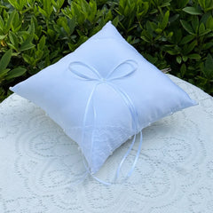 Coussin porte-alliances satin dentelle & perles — Cérémonie mariage