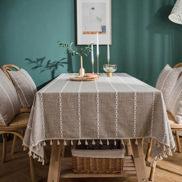 Three-dimensional Jacquard Checkered Tablecloth,Cotton Linen Tassels Dust-Proof Table Cover,For Dinning Party Wedding Decor