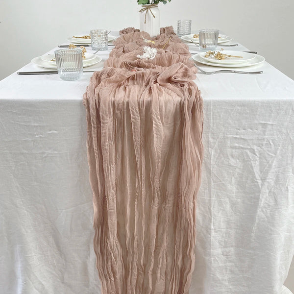 Wrinkle Gauze Table Runner Cheesecloth Semi-Sheer Table Setting Dining Wedding Party Christmas House Banquets Arches Decor