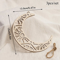 Lot de 3 suspensions Eid Mubarak en bois — Lune & étoile