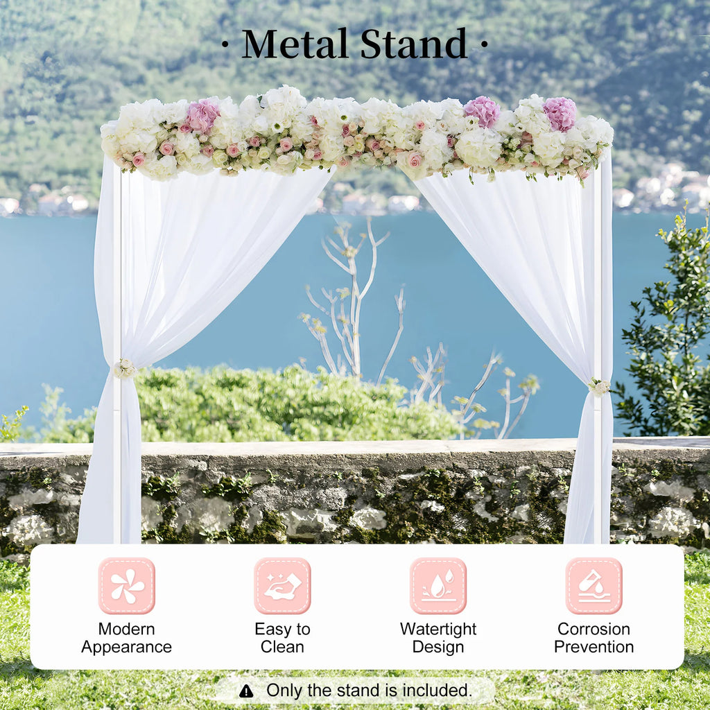 2x2m/6x6.6Ft Wedding Arch Stand, White Metal Square Garden Backdrop Frame, Height Adjustable Party Flower Balloon DIY Decor Rack