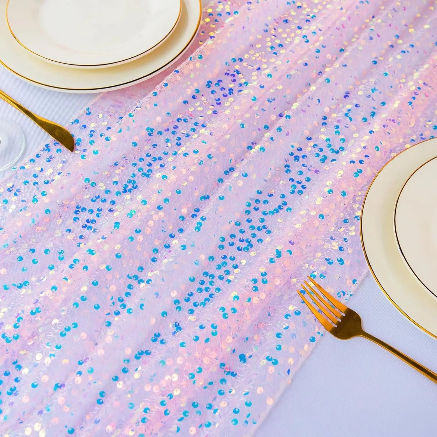 Glitter Iridescent Sequin Table Runner,Soft Wedding Dining Table Decoration For Bridal Baby Shower Girl Birthday Wedding Party