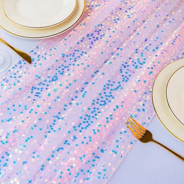 Glitter Iridescent Sequin Table Runner,Soft Wedding Dining Table Decoration For Bridal Baby Shower Girl Birthday Wedding Party
