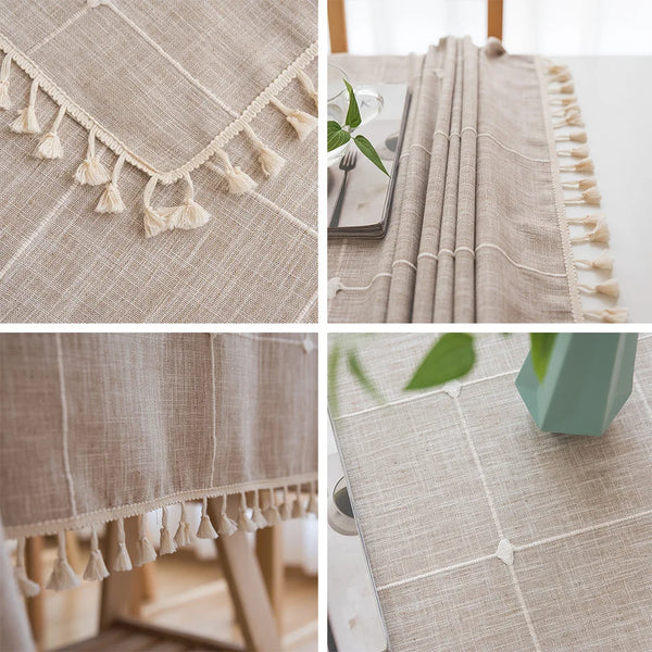 Three-dimensional Jacquard Checkered Tablecloth,Cotton Linen Tassels Dust-Proof Table Cover,For Dinning Party Wedding Decor