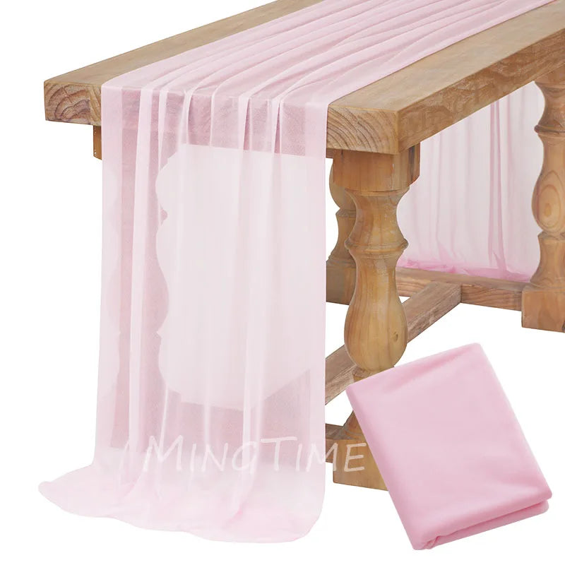 Soft Table Runner Blush Dust Pink Gauze Rustic Boho Natural Wedding Party Baby Shower Dinning Ornament Decoration