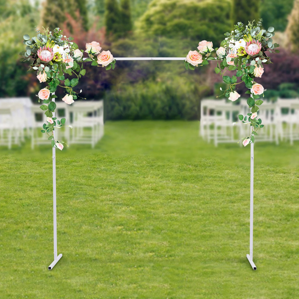 2x2m/6x6.6Ft Wedding Arch Stand, White Metal Square Garden Backdrop Frame, Height Adjustable Party Flower Balloon DIY Decor Rack