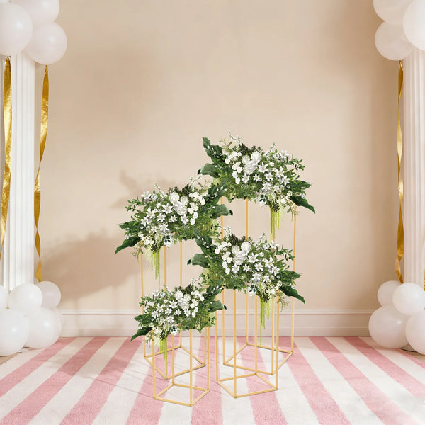 4 Different Height Metal Wedding Flower Stand Floor Geometric Vase Set Wedding Centerpieces For Table Tall Decorations For Party