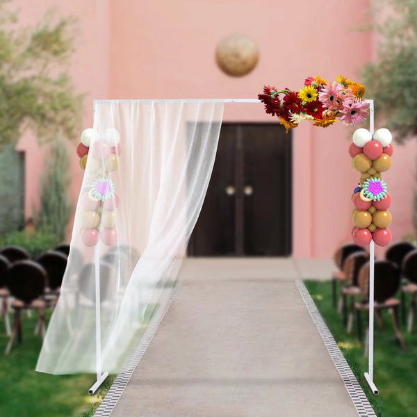 2x2m/6x6.6Ft Wedding Arch Stand, White Metal Square Garden Backdrop Frame, Height Adjustable Party Flower Balloon DIY Decor Rack