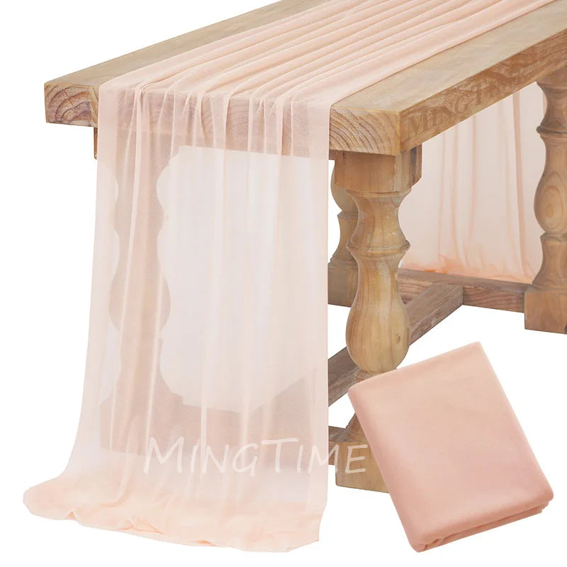 Soft Table Runner Blush Dust Pink Gauze Rustic Boho Natural Wedding Party Baby Shower Dinning Ornament Decoration