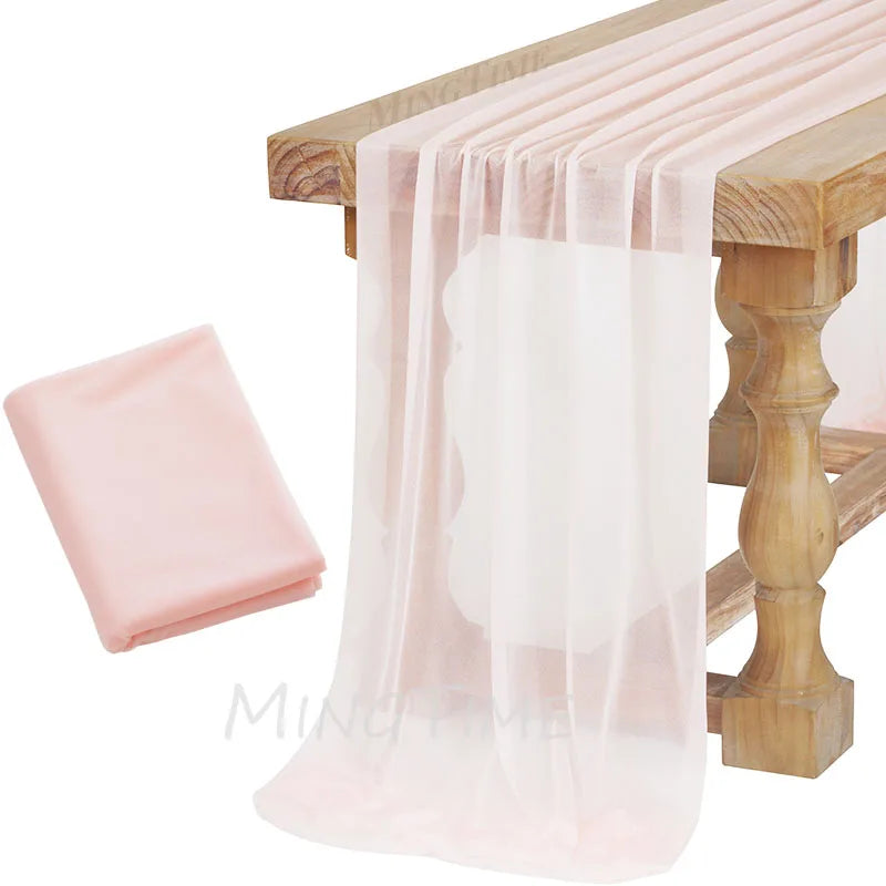 Soft Table Runner Blush Dust Pink Gauze Rustic Boho Natural Wedding Party Baby Shower Dinning Ornament Decoration