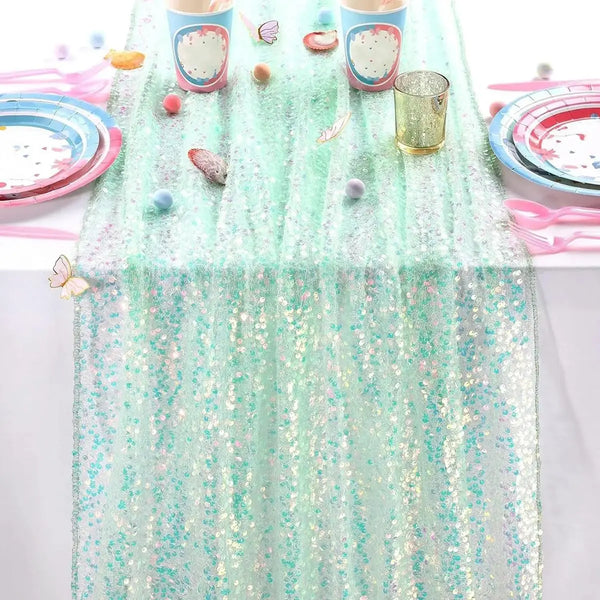 Glitter Iridescent Sequin Table Runner,Soft Wedding Dining Table Decoration For Bridal Baby Shower Girl Birthday Wedding Party