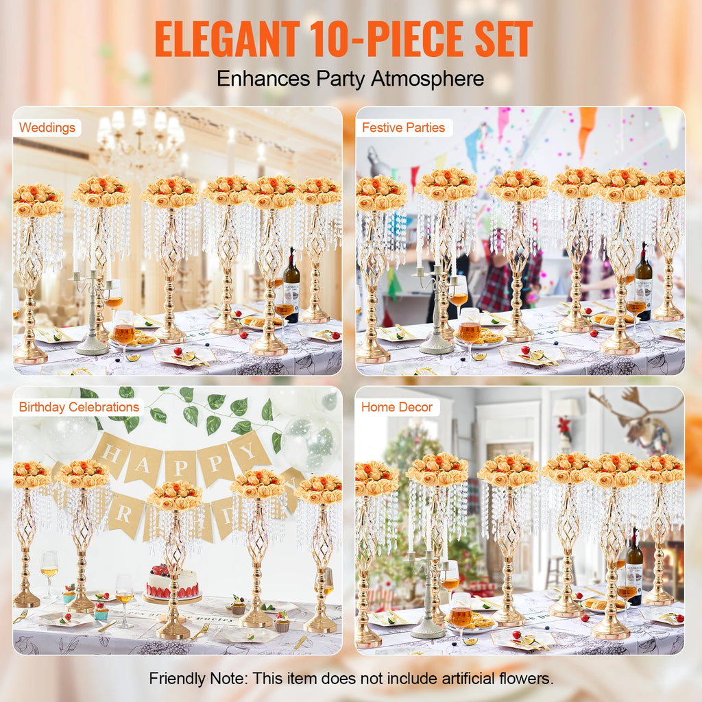 SucceBuy Tall Crystal Wedding Flower Stand Metal Wedding Centerpiece Vase Gold Flower Holders Floral Display Rack for Wedding