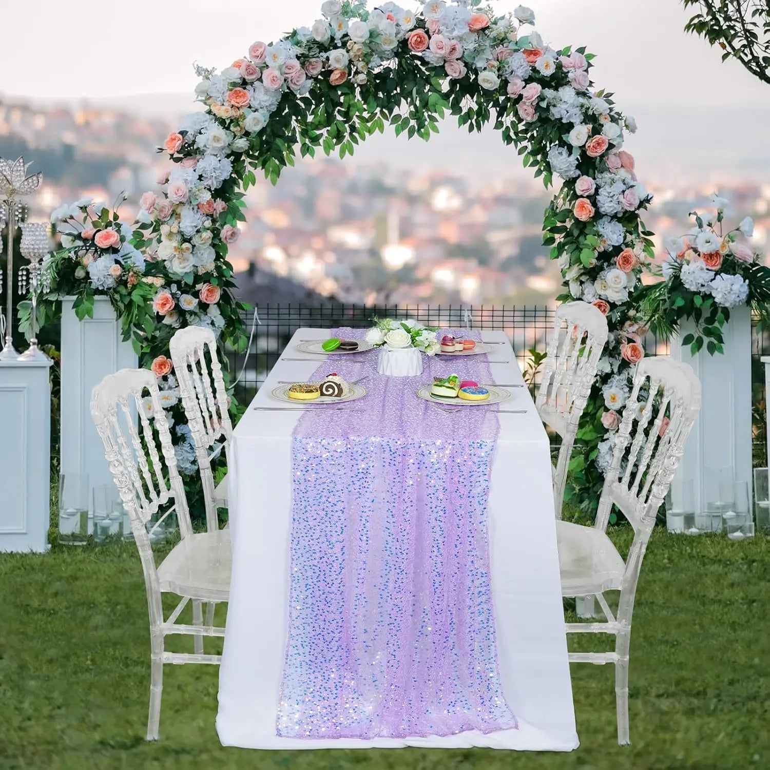 Glitter Iridescent Sequin Table Runner,Soft Wedding Dining Table Decoration For Bridal Baby Shower Girl Birthday Wedding Party
