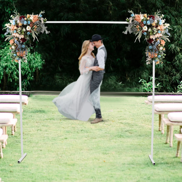 2x2m/6x6.6Ft Wedding Arch Stand, White Metal Square Garden Backdrop Frame, Height Adjustable Party Flower Balloon DIY Decor Rack