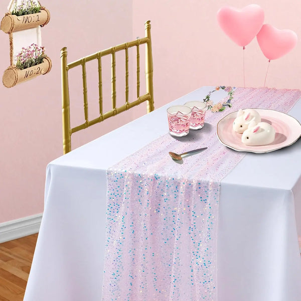 Glitter Iridescent Sequin Table Runner,Soft Wedding Dining Table Decoration For Bridal Baby Shower Girl Birthday Wedding Party
