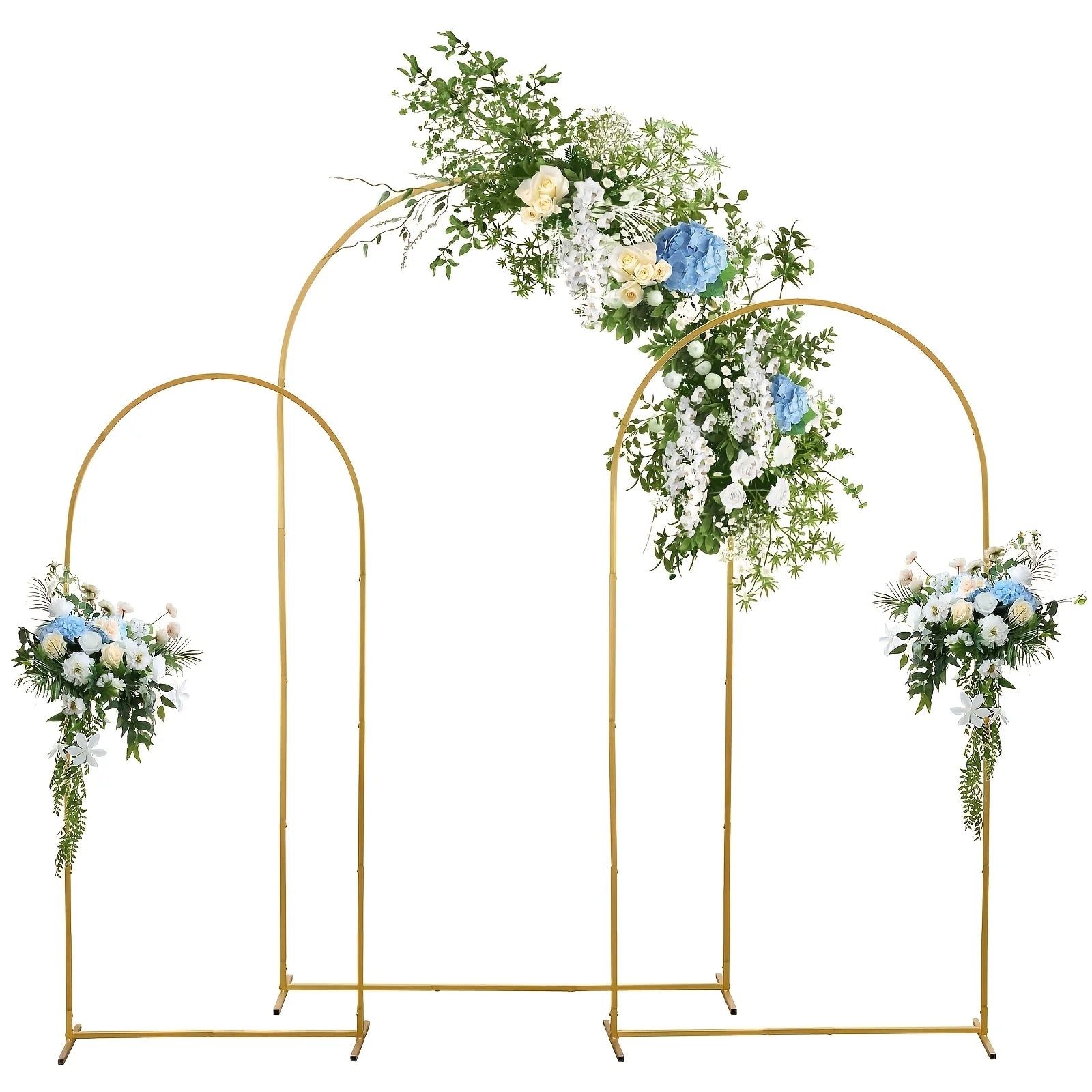3PCS Set Wedding Arch Stand Golden Metal Wedding Arch Iron Frame, Durable Steel Alloy, Easy to Assemble - Indoor/Outdoor Decorative Stand for Weddings, Birthdays, Proposals