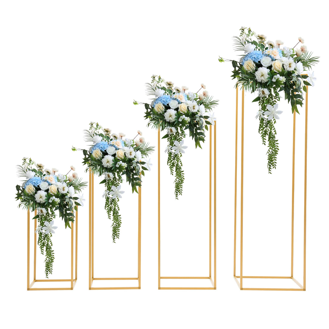 Lot de 4 présentoirs dorés à hauteurs variables — Décoration de salle de mariage