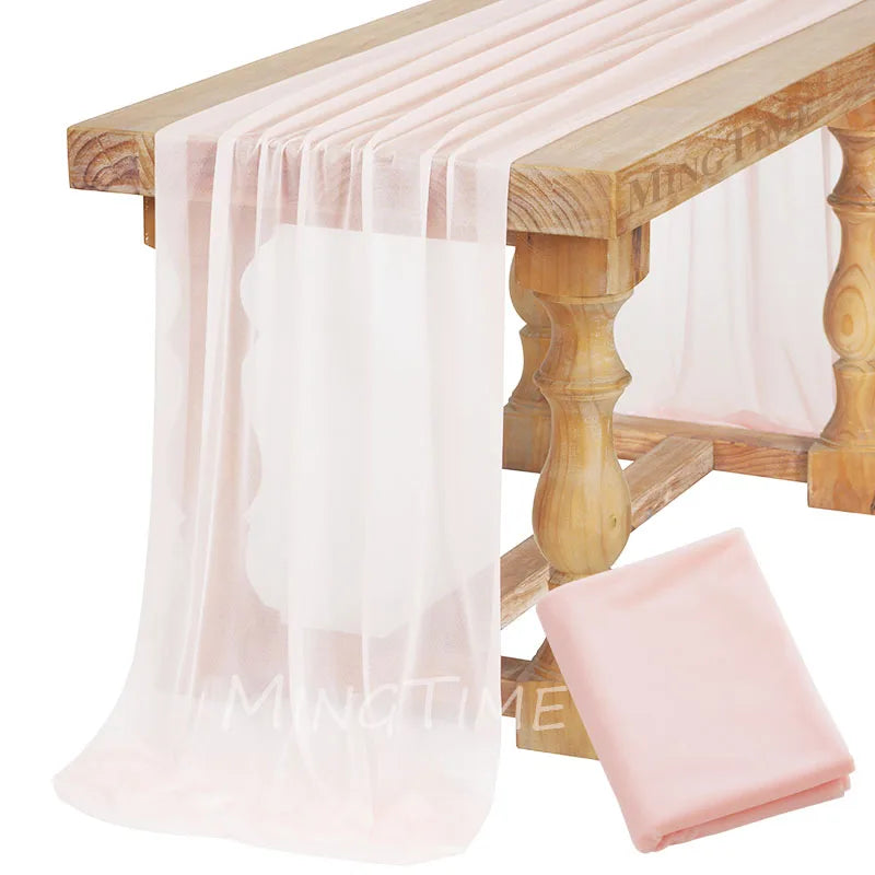 Soft Table Runner Blush Dust Pink Gauze Rustic Boho Natural Wedding Party Baby Shower Dinning Ornament Decoration
