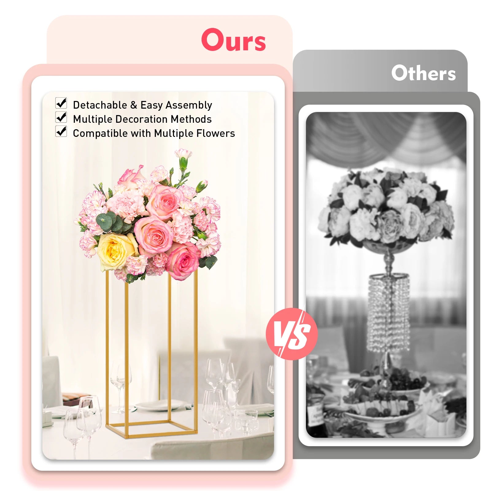 4 Different Height Metal Wedding Flower Stand Floor Geometric Vase Set Wedding Centerpieces For Table Tall Decorations For Party