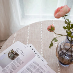 Nappe Ronde Jacquard Carreaux & Franges — Coton Lin Table Mariage