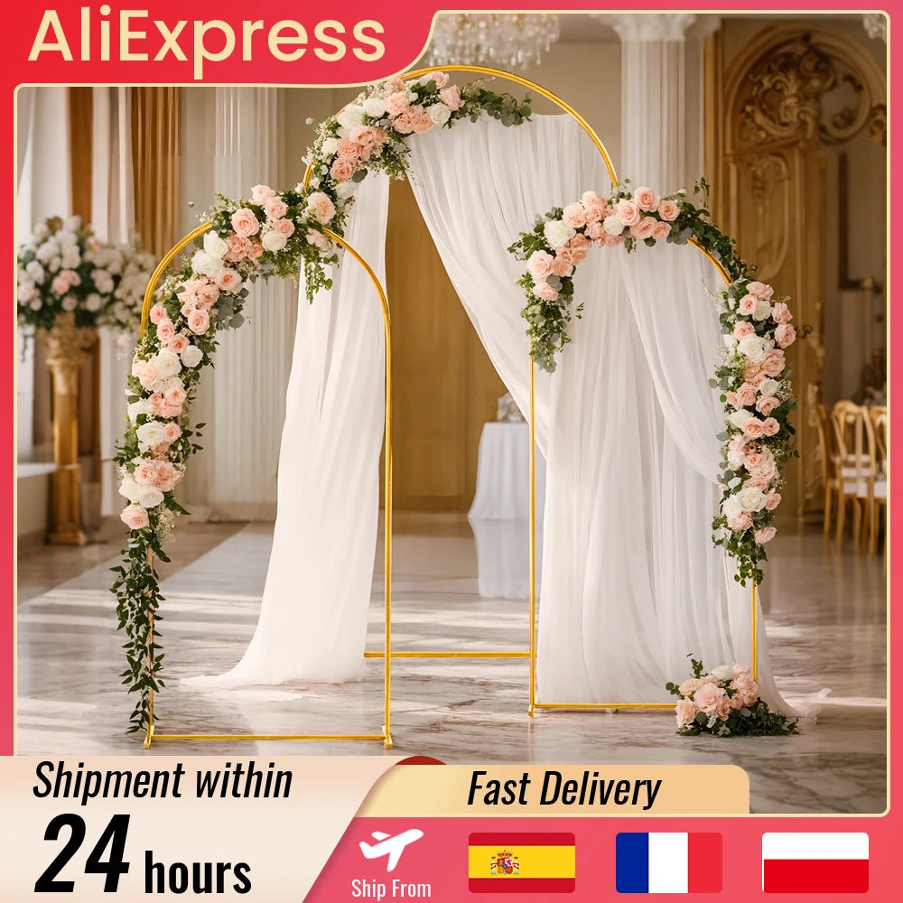 Gold Wedding Arch Stand Birthday Anniversary Party Decor Balloon Arch New Frame Backdrop Holder Bracket 6FT 6.6FT 7.2FT Size