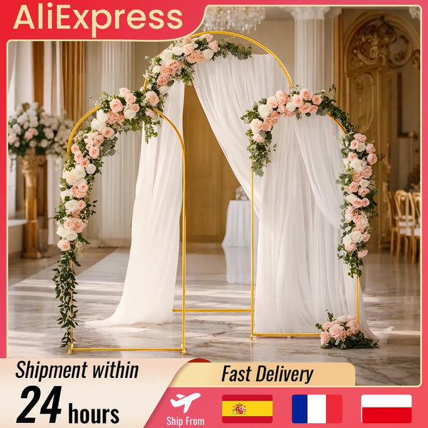 Gold Wedding Arch Stand Birthday Anniversary Party Decor Balloon Arch New Frame Backdrop Holder Bracket 6FT 6.6FT 7.2FT Size