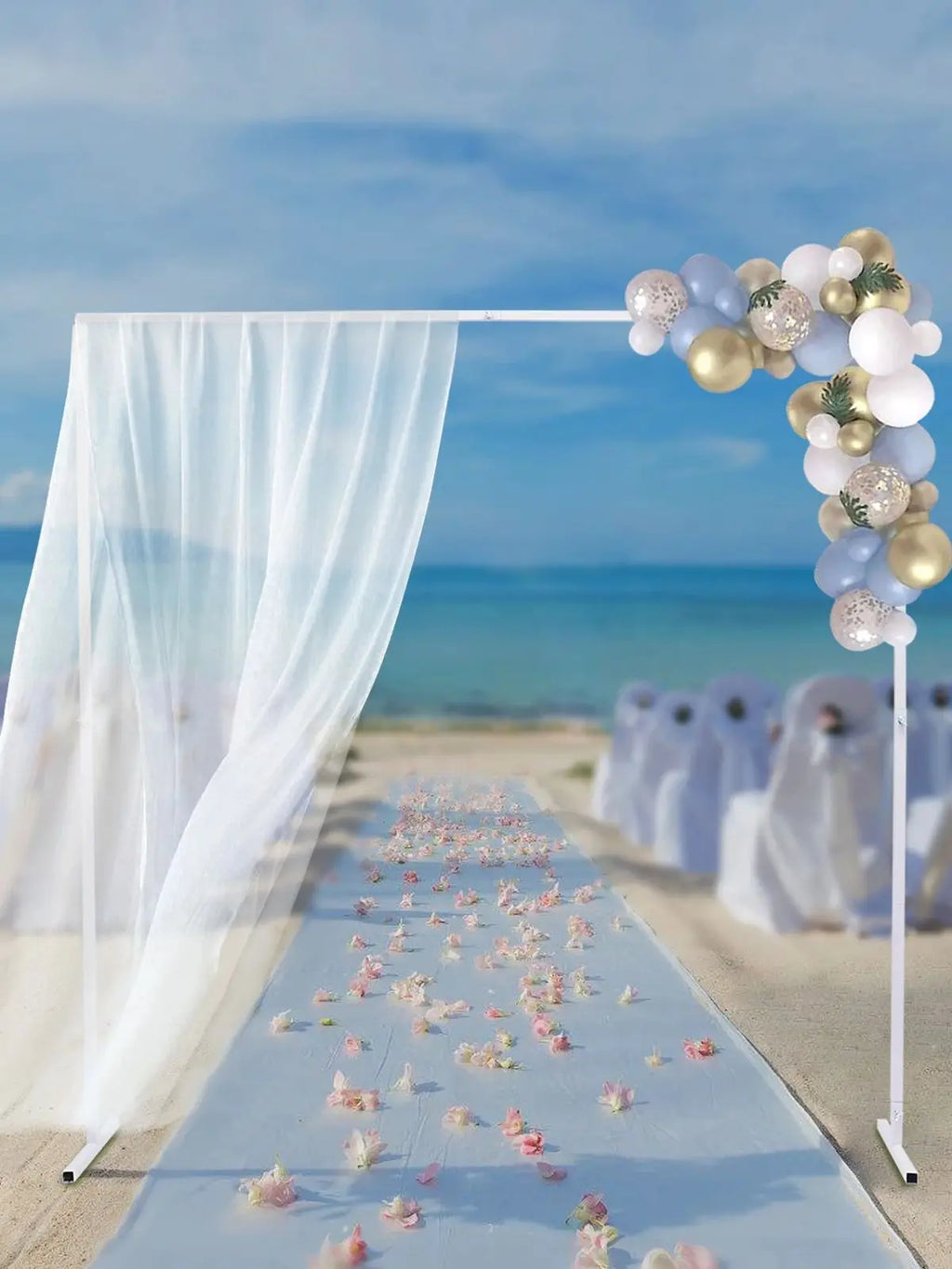 2x2m/6x6.6Ft Wedding Arch Stand, White Metal Square Garden Backdrop Frame, Height Adjustable Party Flower Balloon DIY Decor Rack