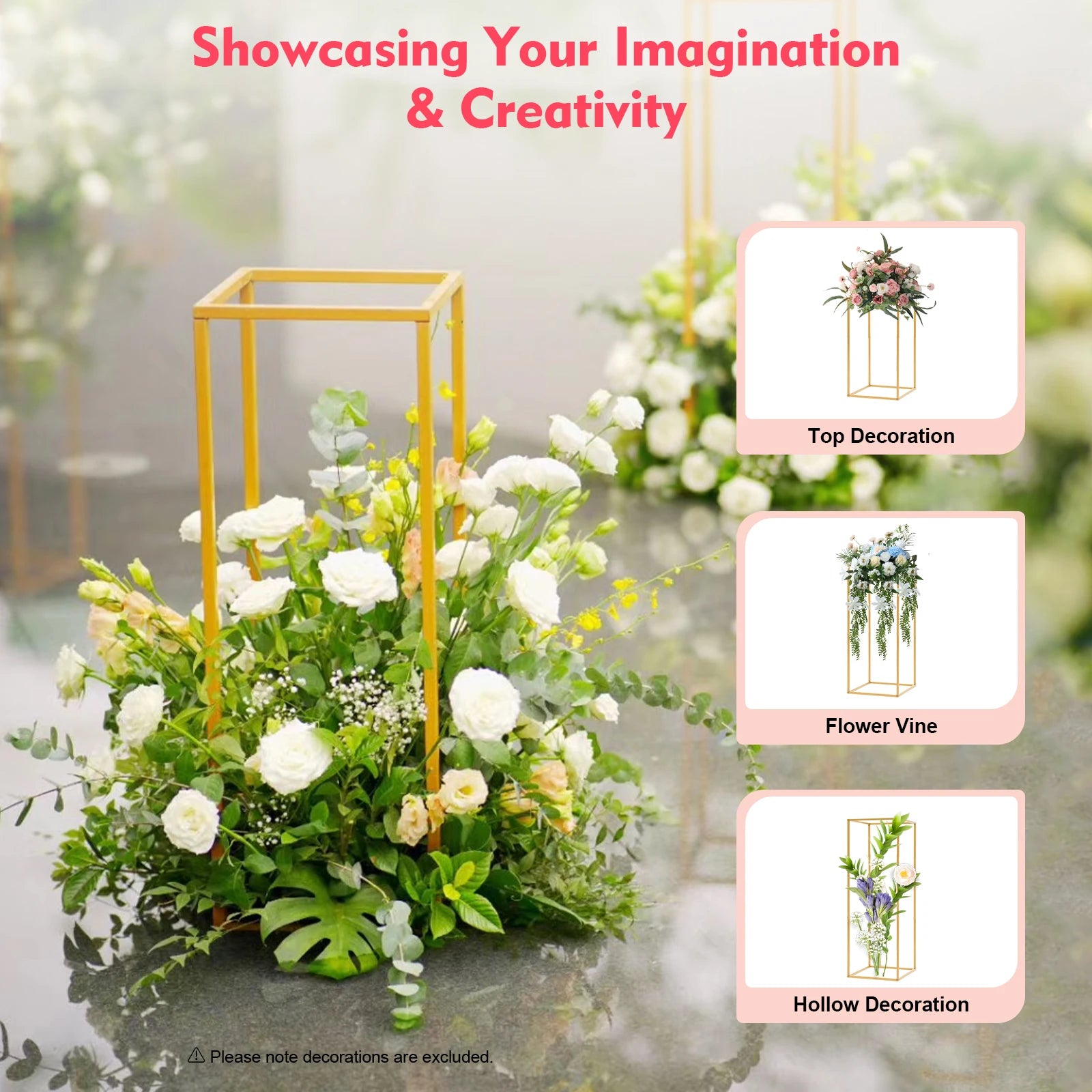 4 Different Height Metal Wedding Flower Stand Floor Geometric Vase Set Wedding Centerpieces For Table Tall Decorations For Party