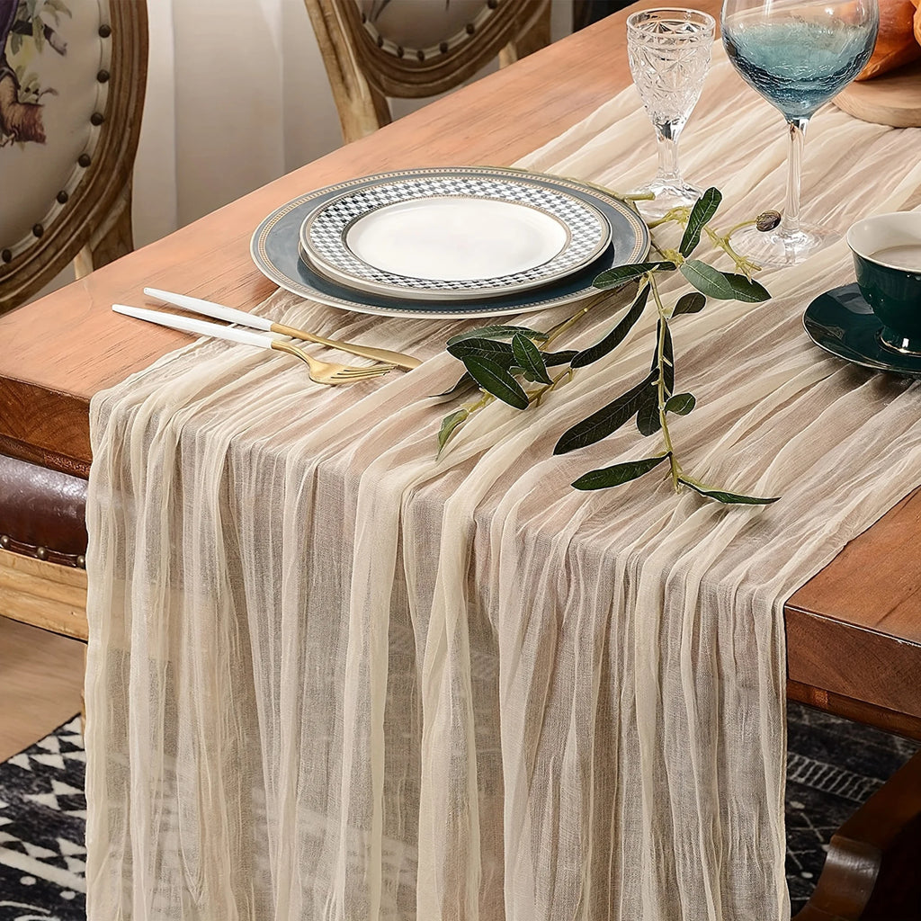1pc Boho Style Cheesecloth Table Runner Long Gauze Sheer RomanticTable Runner For Weddings, And Scene Decor Home Decor