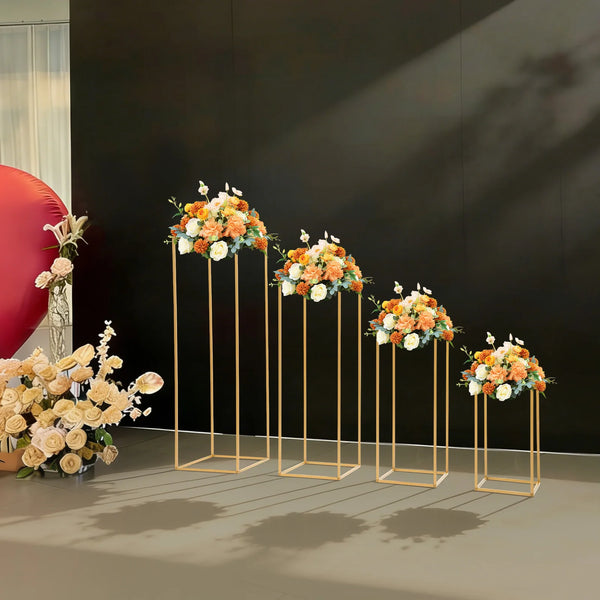 4 Different Height Metal Wedding Flower Stand Floor Geometric Vase Set Wedding Centerpieces For Table Tall Decorations For Party