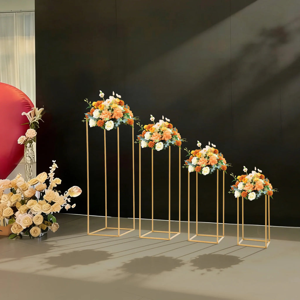 4 Different Height Metal Wedding Flower Stand Floor Geometric Vase Set Wedding Centerpieces For Table Tall Decorations For Party